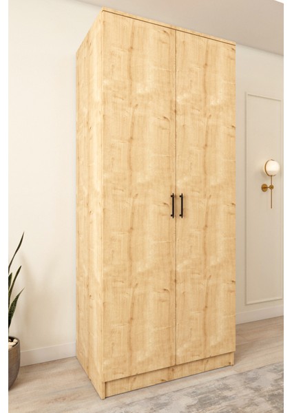 Ases ESL153 Geniş Gardırop 2 Kapaklı 2 Askılı Giysi Dolabı Beyaz - Safir Meşe