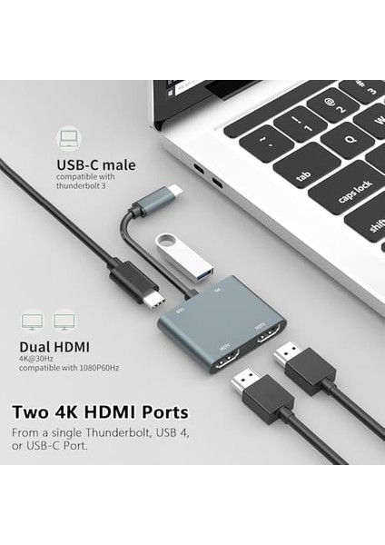 Lbsc USB C - Çift HDMI Adaptörü - 4K@30Hz Çift Monitör HDMI Adaptörü, 100W Pd Şarj, Usb3.0 5gbps ve Thunderbolt 3 Dizüstü Bilgisayar/tablet Için Uyumlu fiyatları