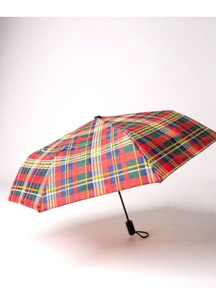 Kırmızı Ekoseli Unisex Otomatik Fonksiyonlu Lüx Şemsiye