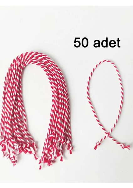 50 Adet Kırmızı Beyaz Marteniçka İp Bileklik - Dilek Bilekliği - Şans Bileklik