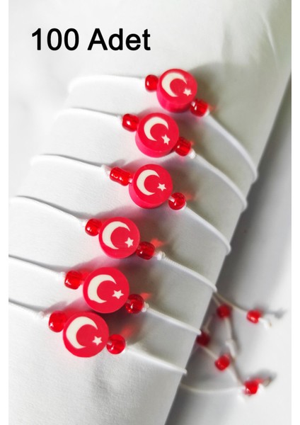 100 Adet Ay Yıldız Boncuklu İp Bileklik-Öğrenci-Öğretmen-29 Ekim-Karne Hediyesi-23 Nisan- 2