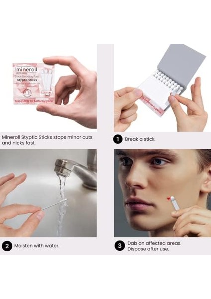 Mineroll Tek Kullanımlık Çubuk Kan Taşı, Erkekler ve Kadınlar Için Ufak Jilet Kesikleri ve Manikür Pedikür Uygulamalarında Kanamayı Durdurur, 20&apos;li 4 Paket