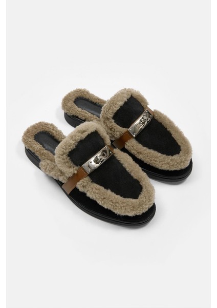 Jelly Siyah Süet Gerçek Kürklü Kadın Terlik indirimleri