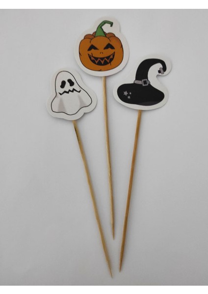 15 cm Uzun Kürdan-30 Adet Dekoratif Karton Cadılar Bayramı Temalı Kürdanlar - Halloween