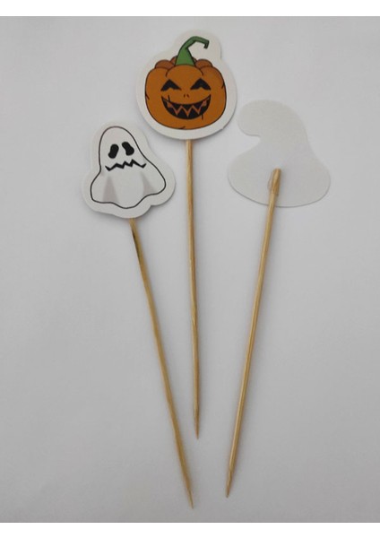 15 cm Uzun Kürdan-30 Adet Dekoratif Karton Cadılar Bayramı Temalı Kürdanlar - Halloween modelleri