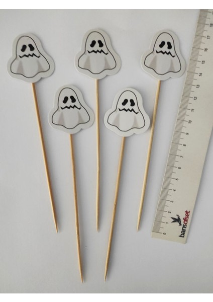 15 cm Uzun Kürdan - 30 Adet Dekoratif Karton Hayalet Şeklinde Cadılar Bayramı Kürdanı - Halloween fiyatları