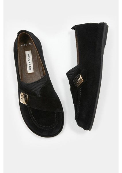 Mii Siyah Hakiki Süet Kadın Loafer