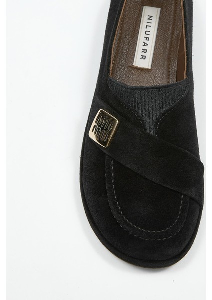 Mii Siyah Hakiki Süet Kadın Loafer fırsatları