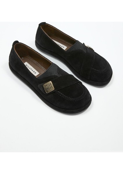 Mii Siyah Hakiki Süet Kadın Loafer