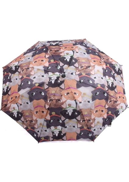 Renkli Kedi Desenli 8 Telli Rüzgar Dayanıklı Manuel Şemsiye fiyatları