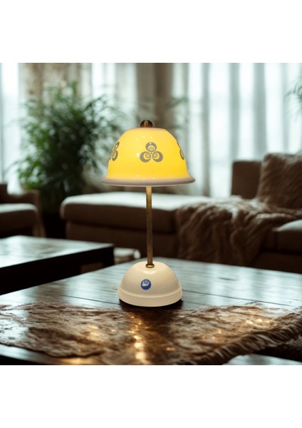 Abajur-Masa ve Gece Lambası-Dekoratif-Şeffaf Porselen-El Yapımı-Porselen Şapkalı-Krem Gövde