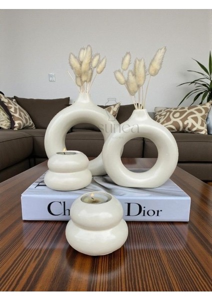 Dekoratif 2'li Halka Vazo Set, 2'li Mumluk Set, Donut Vazo Set