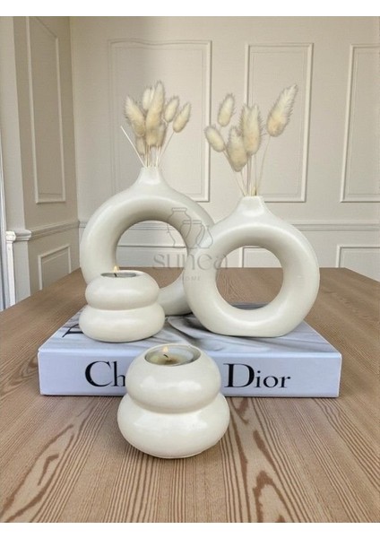 Dekoratif 2'li Halka Vazo Set, 2'li Mumluk Set, Donut Vazo Set fiyatları