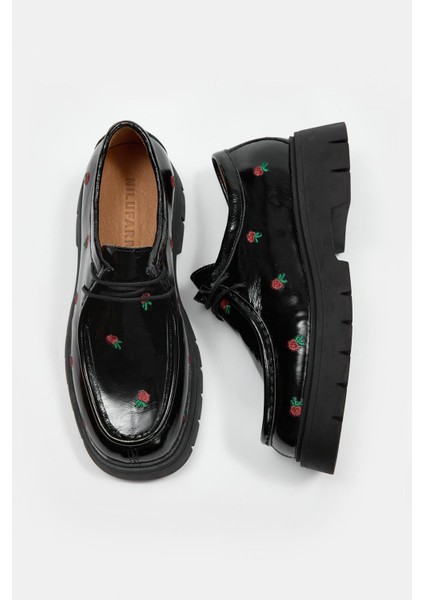 Freya Siyah Rugan Hakiki Deri Kadın Loafer