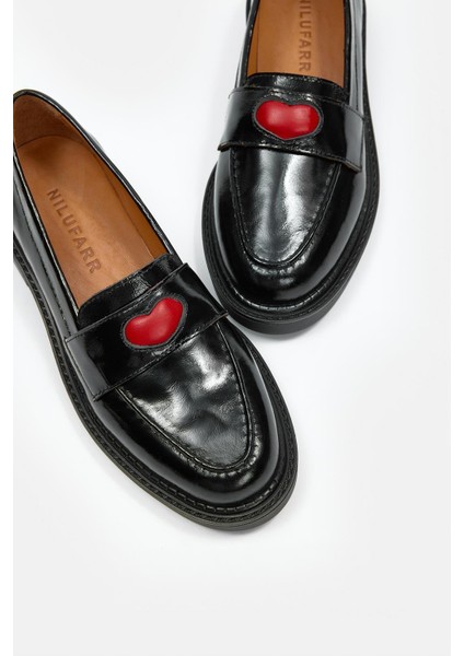 Fiorella Siyah Rugan Hakiki Deri Kadın Loafer