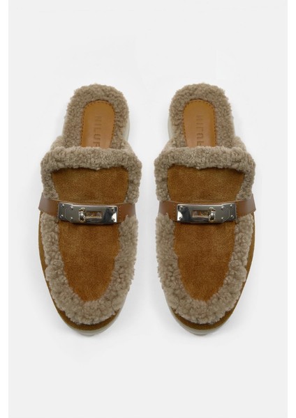 Jelly Taba Süet Gerçek Kürklü Kadın Terlik