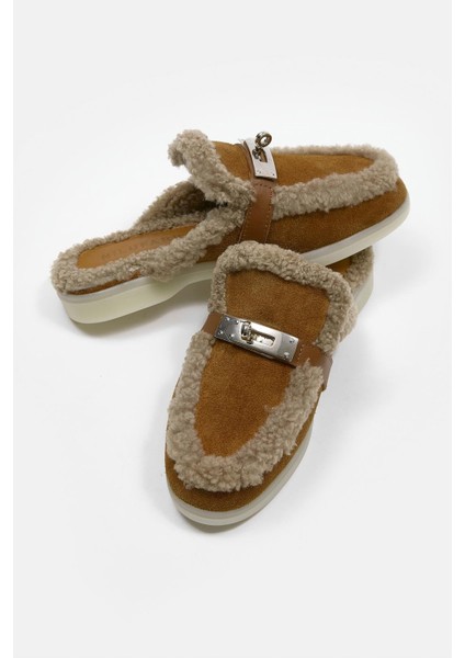 Jelly Taba Süet Gerçek Kürklü Kadın Terlik