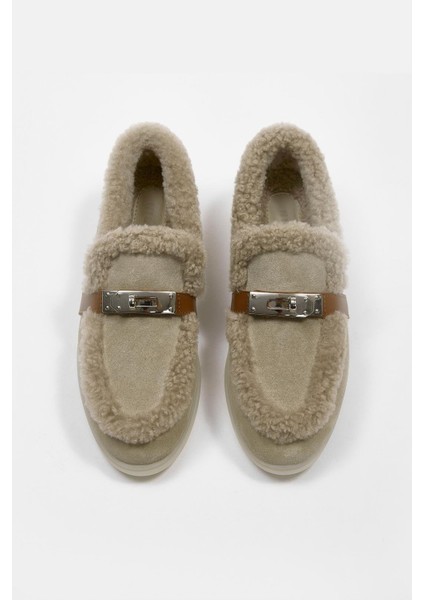 Melly Bej Hakiki Süet Kürklü Kadın Loafer fiyatları