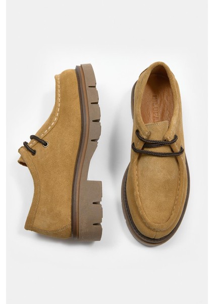 Isabella Camel Hakiki Süet Kadın Loafer Ayakkabı