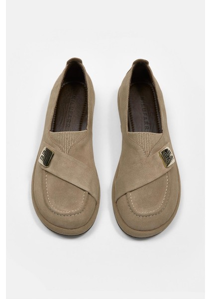 Mii Bej Hakiki Süet Kadın Loafer