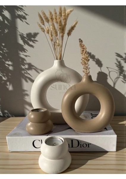 Dekoratif 2'li Halka Vazo Set, 2'li Mumluk Set, Donut Vazo Set fiyatları