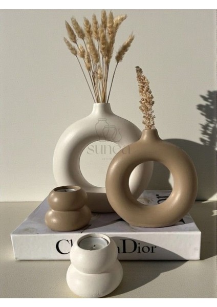 Dekoratif 2'li Halka Vazo Set, 2'li Mumluk Set, Donut Vazo Set modelleri