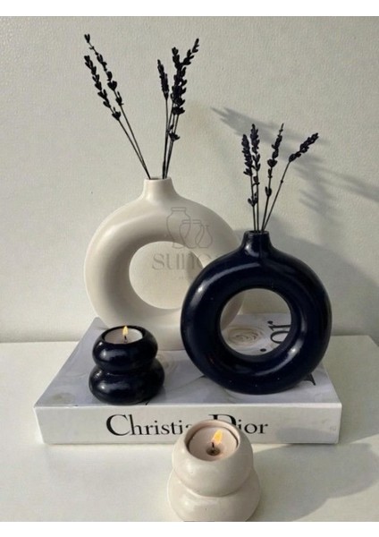 Dekoratif 2'li Halka Vazo Set, 2'li Mumluk Set, Donut Vazo Set fırsatları