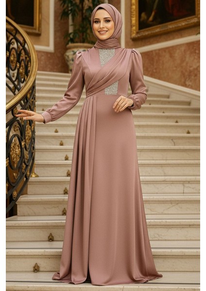 Kuyruklu Bakır Saten Tesettür Abiye 22891BKR fırsatları