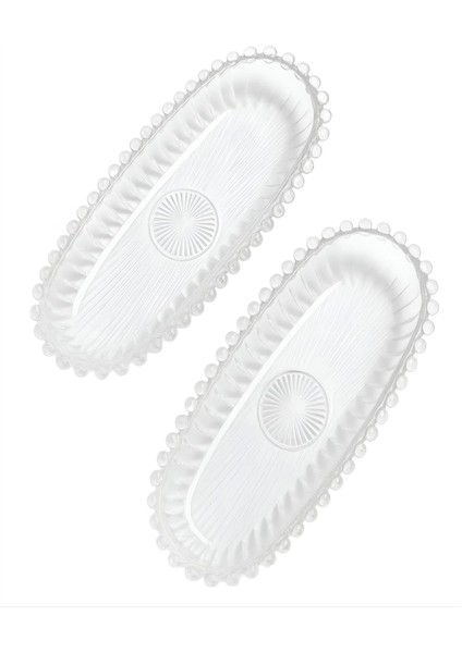 High-Tech 2 Adet Cam Sunum Tabağı, Kayık Tabak, Servis Tabağı, Salata Tabağı – Baloncuk Kenarlı Dekoratif Cam Servis Tabakları – Meyve, Tatlı, Kahvaltı, Meze ve Atıştırmalık Sunumu Için