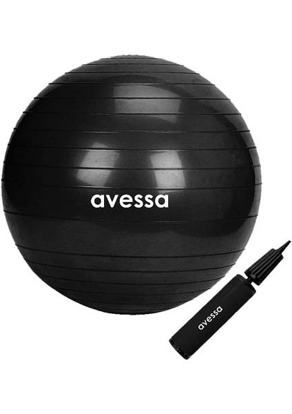 Avessa Pilates Topu 55 cm Siyah Pompalı