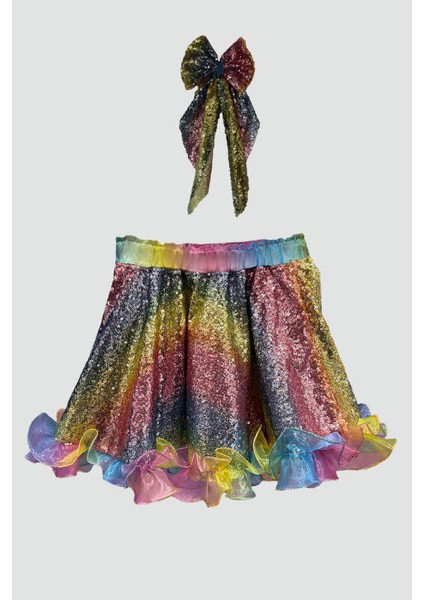 Kız Çocuk Rainbow Payetli Etek