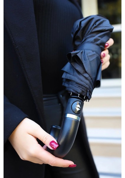 10 Tellı Tam Otomatik Siyah Unisex Şemsiye, Dayanıklı ve Şık Tasarım