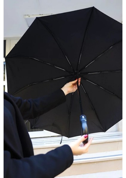 10 Tellı Tam Otomatik Siyah Unisex Şemsiye, Dayanıklı ve Şık Tasarım fırsatları