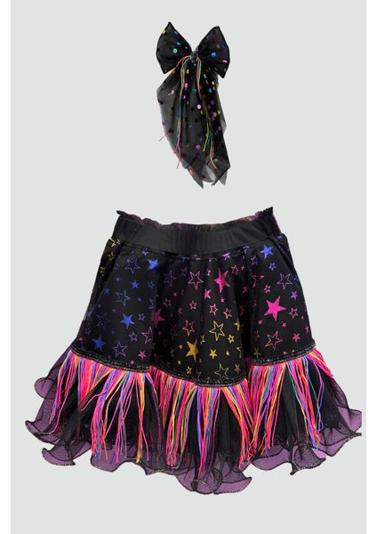 Kız Çocuk Siyah Yıldızlı Püsküllü Etek