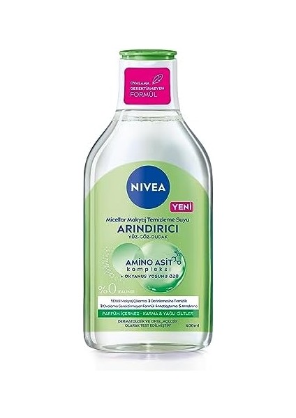 Nıvea Micellar Makyaj Temizleme Suyu Arındırıcı ve Matlaştırıcı 400 Ml, Yüz, Göz ve Dudak Temizleyici, Amino Asit Kompleksi ve Okyanus Yosunu Özü fiyatları
