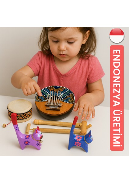 Müzik Aleti Seti Çocuk Hediyesi Kalimba Düdük Davul Kedi modelleri