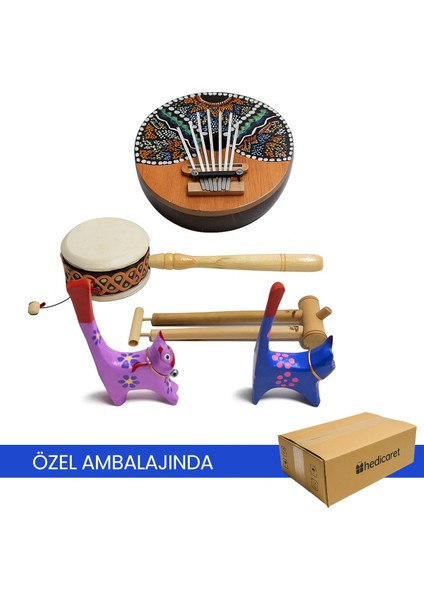 Müzik Aleti Seti Çocuk Hediyesi Kalimba Düdük Davul Kedi indirimleri