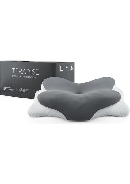 Ortopedik Yastık Boyun Fıtığı ve Düzleşmesi Olanlar Için Boyun Destekli (Gri) 16 ve 13 cm Olarak Ayarlanabilir Yükseklik