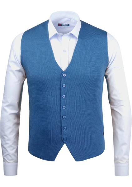 Erkek Düğmeli Spor / Regular Triko Örme Kolsuz Yelek - 4241LS