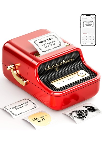 B21 Etiket Makinesi Mürekkepsiz Etiket Yazıcısı, Küçük Işletmeler Için 2 Inç Taşınabilir Yazıcı, Adres, Logo, Giyim, Posta, Mumlar, Takı, Hediye Için Etiket Yazıcısı, Kırmızı