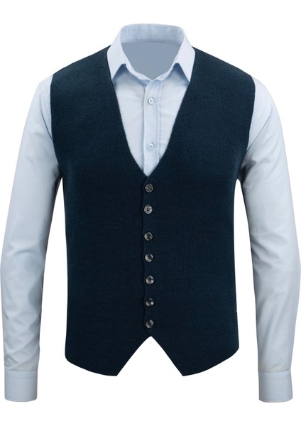 Erkek Düğmeli Spor / Regular Triko Örme Kolsuz Yelek - 4241LS