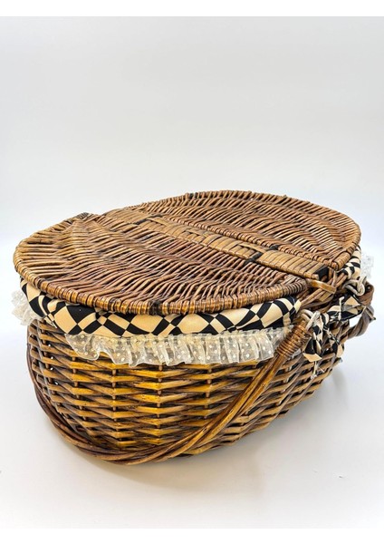 Hasır Piknik Sepeti – Iki Kapaklı, Büyük Boy, Hasır El Örgüsü Piknik Sepeti, Şık ve Dayanıklı Sofra Sepeti, Dış Mekân, Kamp ve Bahçe Kullanımı Için Ideal (Koyu Kahve)