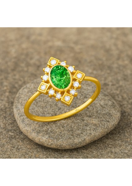 14 Ayar Altın Vintage Dizayn Zümrüt Yüzük fiyatları