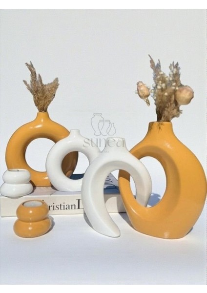 Dekoratif Sevgili Sarmaşık Vazo Set, Halka Vazo Tealight Mumluklu Set, Dekoratif Obje & Biblo Set