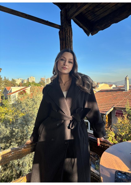 Omuzları Apolet Kuşak Detaylı Kadın Kaşe Kaban fiyatları