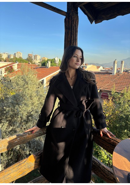 Omuzları Apolet Kuşak Detaylı Kadın Kaşe Kaban fırsatları