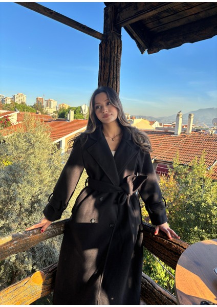 Omuzları Apolet Kuşak Detaylı Kadın Kaşe Kaban indirimleri