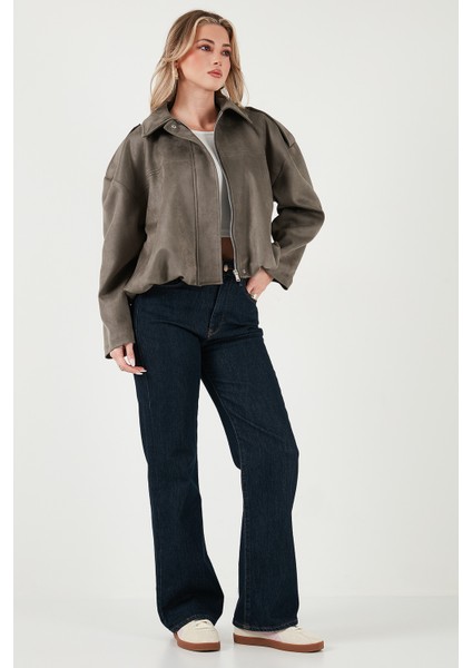 Oversize Fit Klasik Yaka Süet Dokulu Bomber Ceket Mont Bayan Mont 6524932 fiyatları