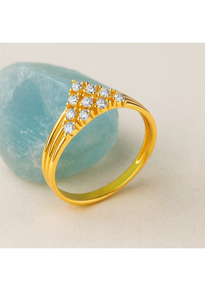 14 Ayar Altın Üçgen Yüzük, Geometrik Alyans Yüzük