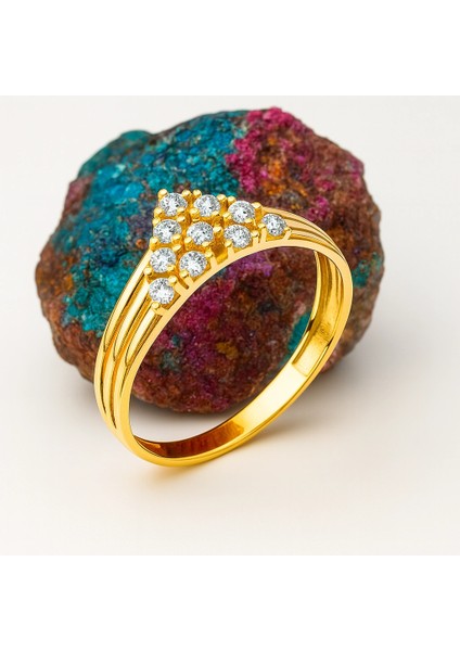 14 Ayar Altın Üçgen Yüzük, Geometrik Alyans Yüzük indirimleri